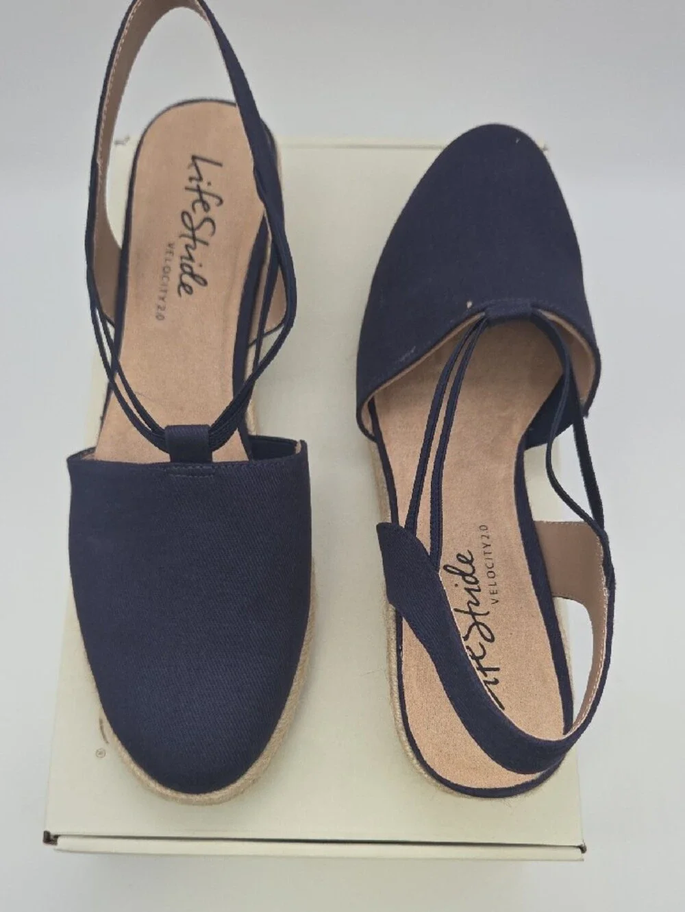 Life Stride Navy Crisscross Slingback Espadrille Wedge